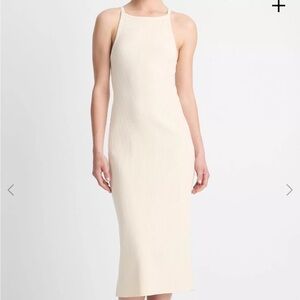 Vince tan Womens Cotton-Blend Ribbed High-Neck Tank Dress XL